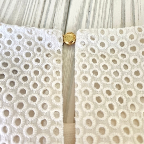 J. Crew Cotton Eyelet Dress with Short Sleeve Detail in White and Cream Sz 10 - Picture 11 of 13